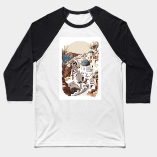 Santorini Oia Greece Landscape Illustration Baseball T-Shirt